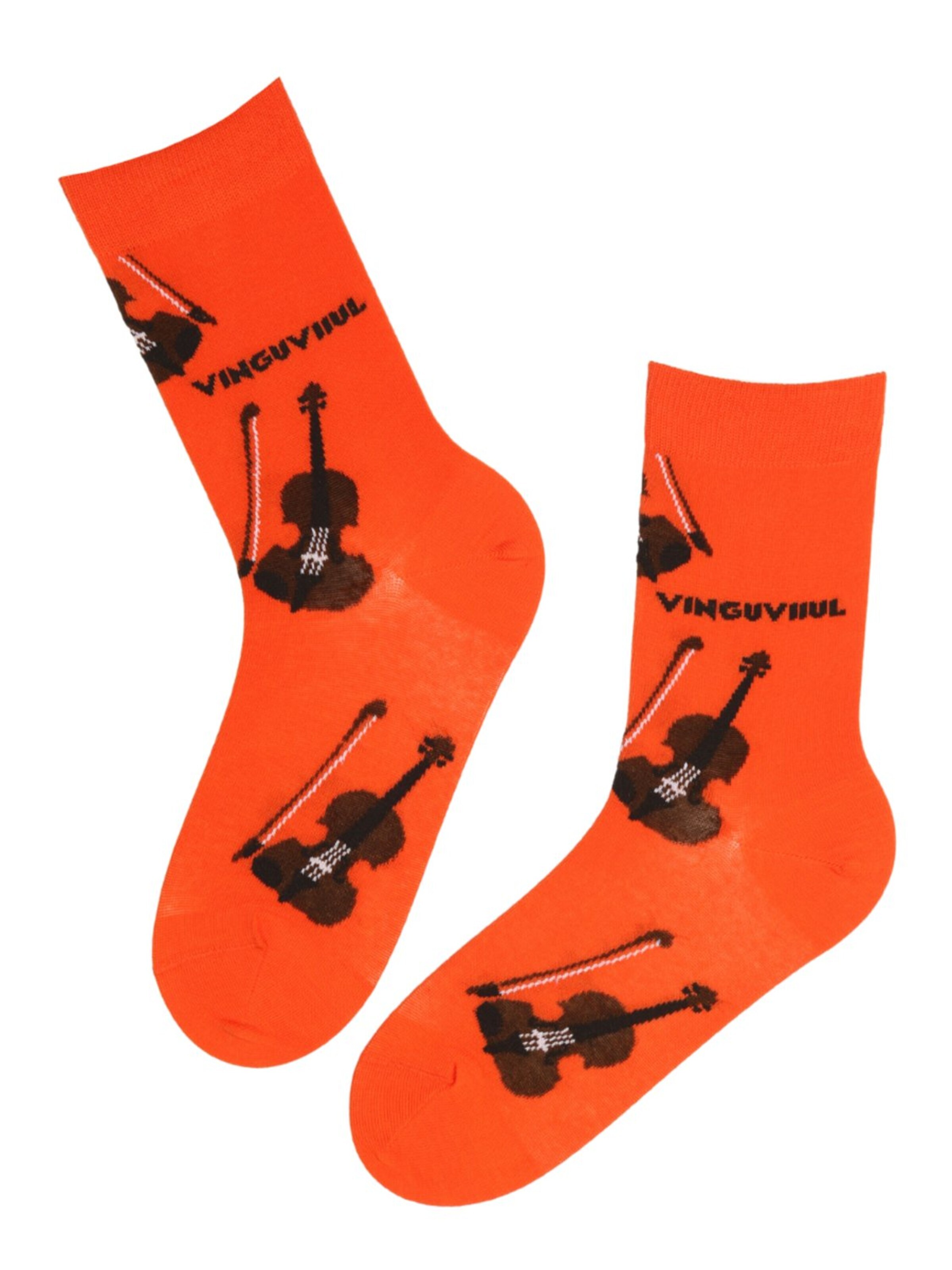 Sokisahtel Socken 'VINGUVIIUL socks with violins' in 36-40 in orange, Produktansicht