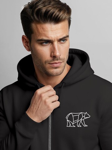 Neverless Zip-Up Hoodie 'Bär Lineart Polygon' in Black