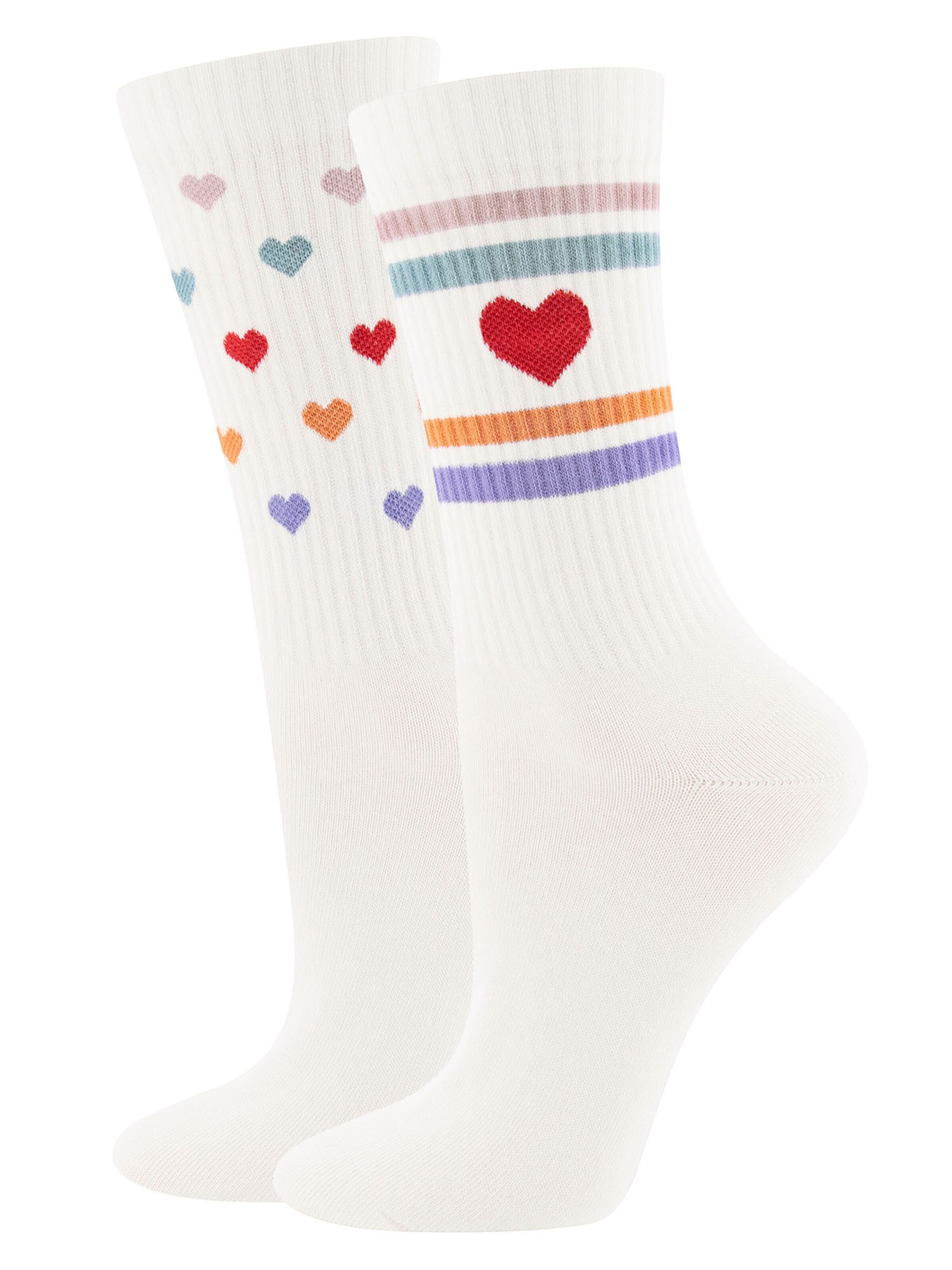 EWERS Socken 2er Pack Herz/Ringel in Beige: Vorderseite