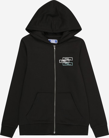 Jack & Jones Junior Zip-Up Hoodie in Black: front