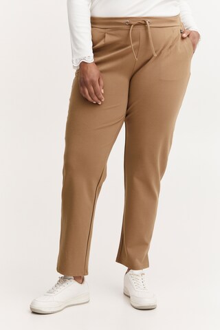 Fransa Curve Slim fit Pleat-Front Pants in Brown: front