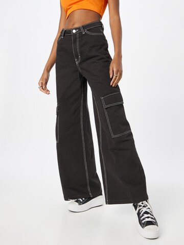 WEEKDAY Wide leg Cargojeans 'Sienna' i svart: framsida