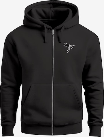 Neverless Sweatjacke 'Origami Vogel' in Schwarz: Vorderseite