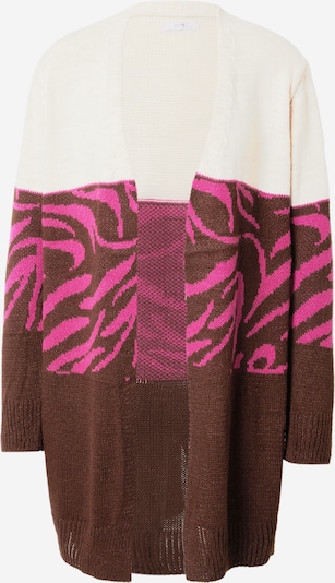 Geacă tricotată 'Henja' Hailys pe ciocolatiu / roz pitaya / alb, Vizualizare produs