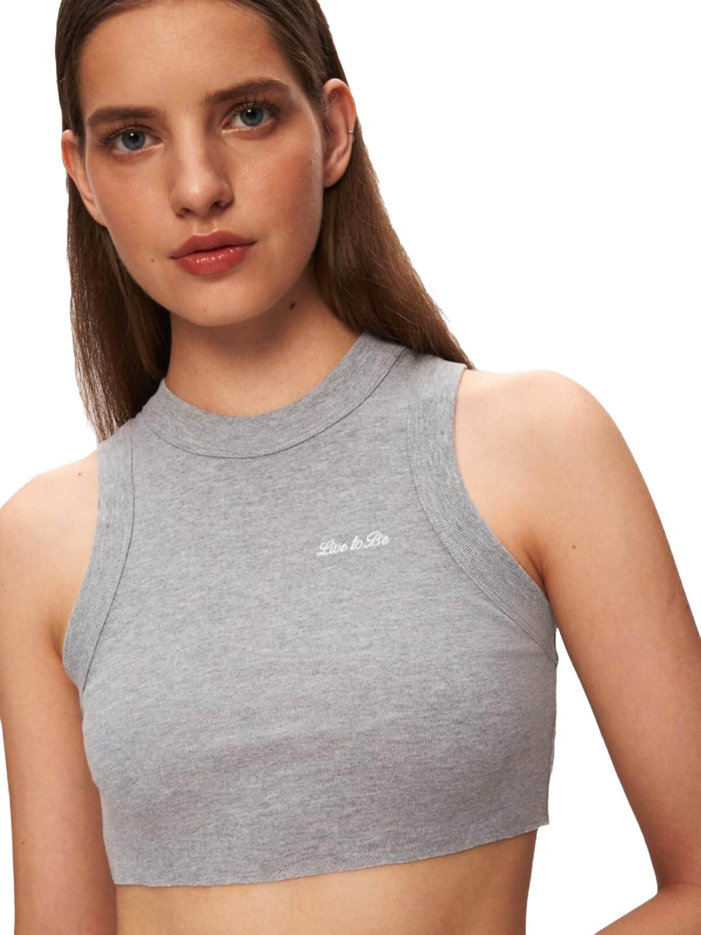 LTB Jeans - Top 'LTB Jeans Damen Cropped Tank Top mit Slogan' en gris