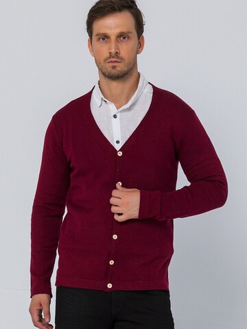 Ron Tomson Knit Cardigan in Red: front
