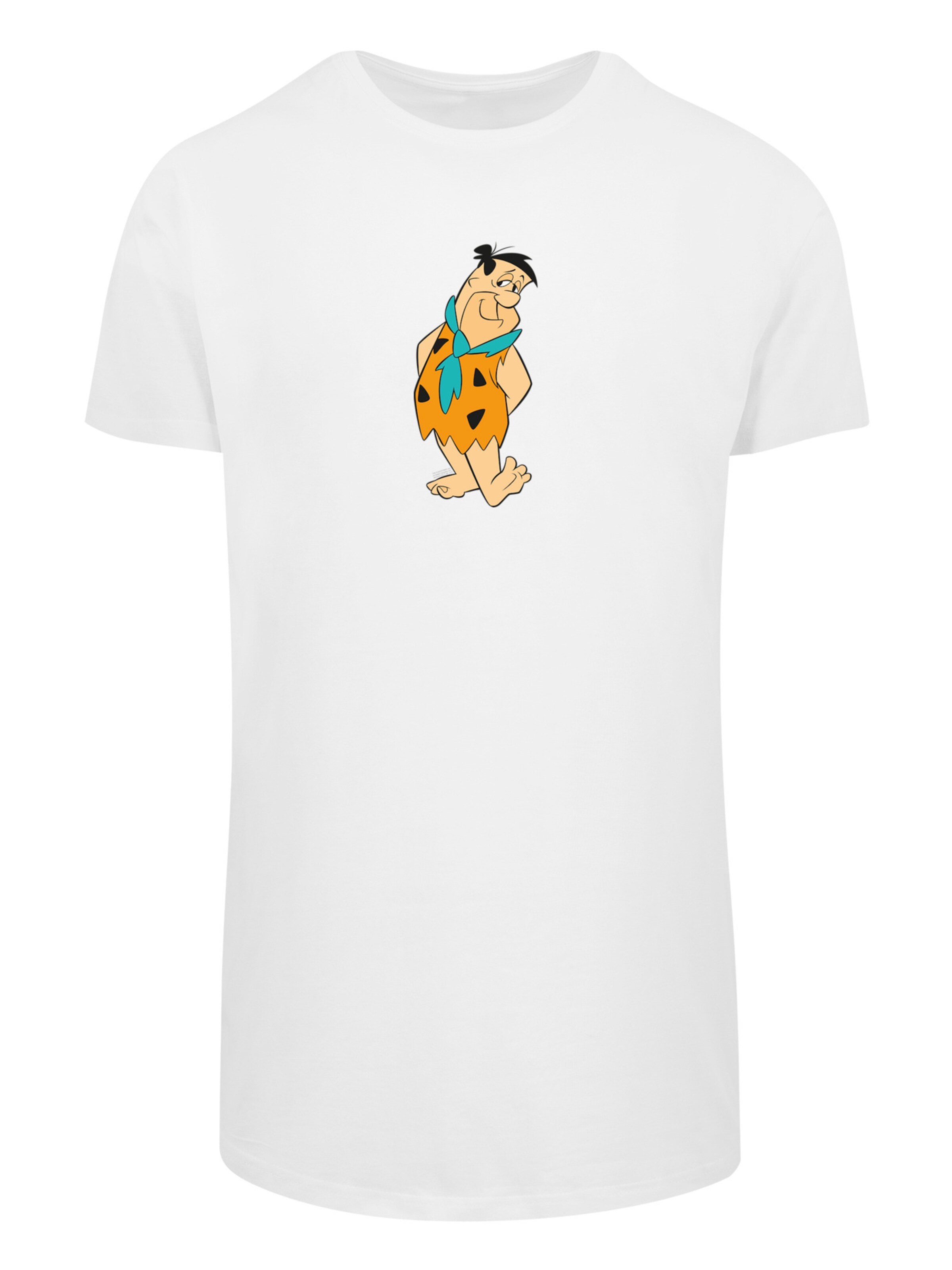 F4NT4STIC Shirt 'Familie Feuerstein Fred Flintstone Kick' in Wit: voorkant