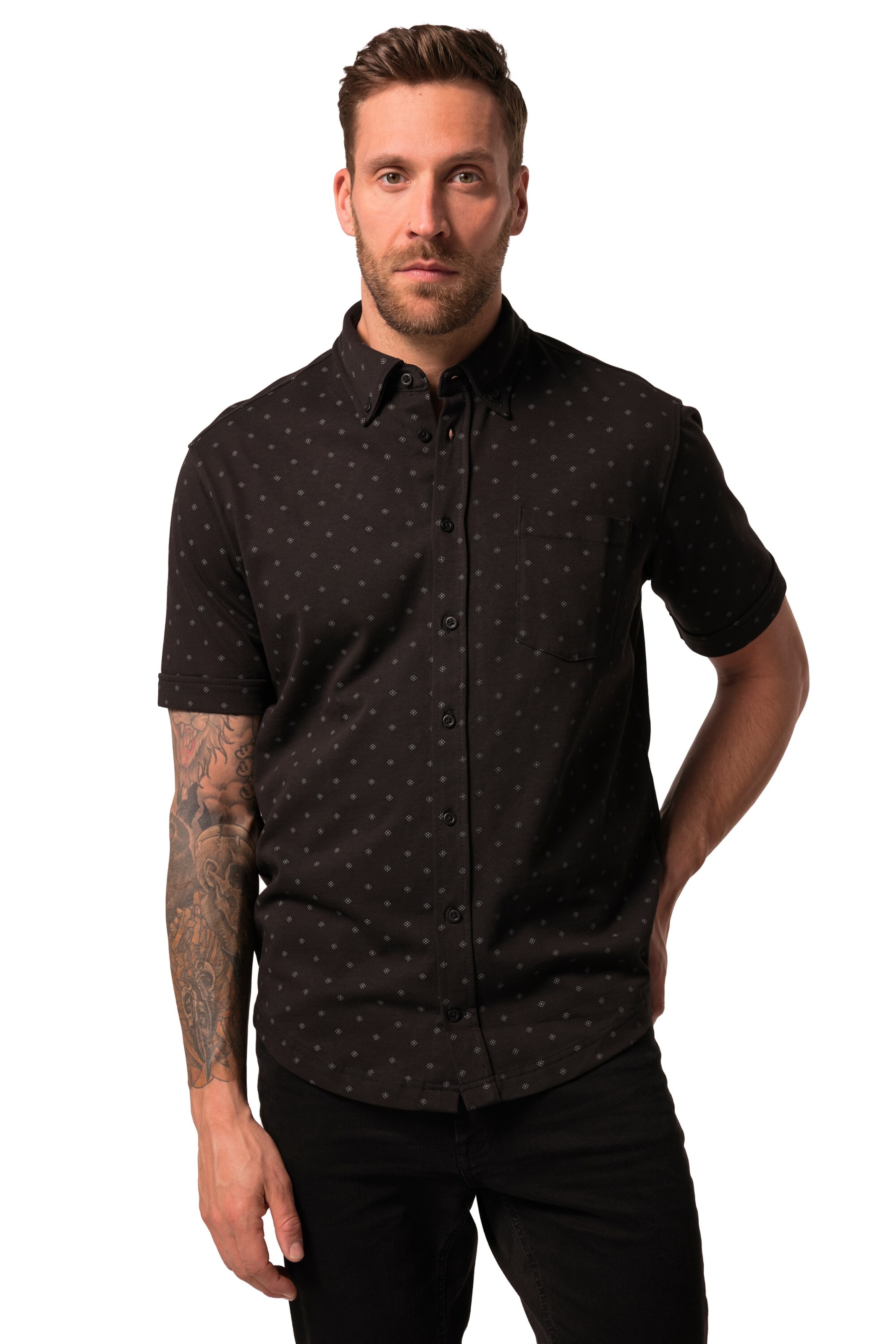 JP1880 Comfort fit Overhemd in Zwart: voorkant