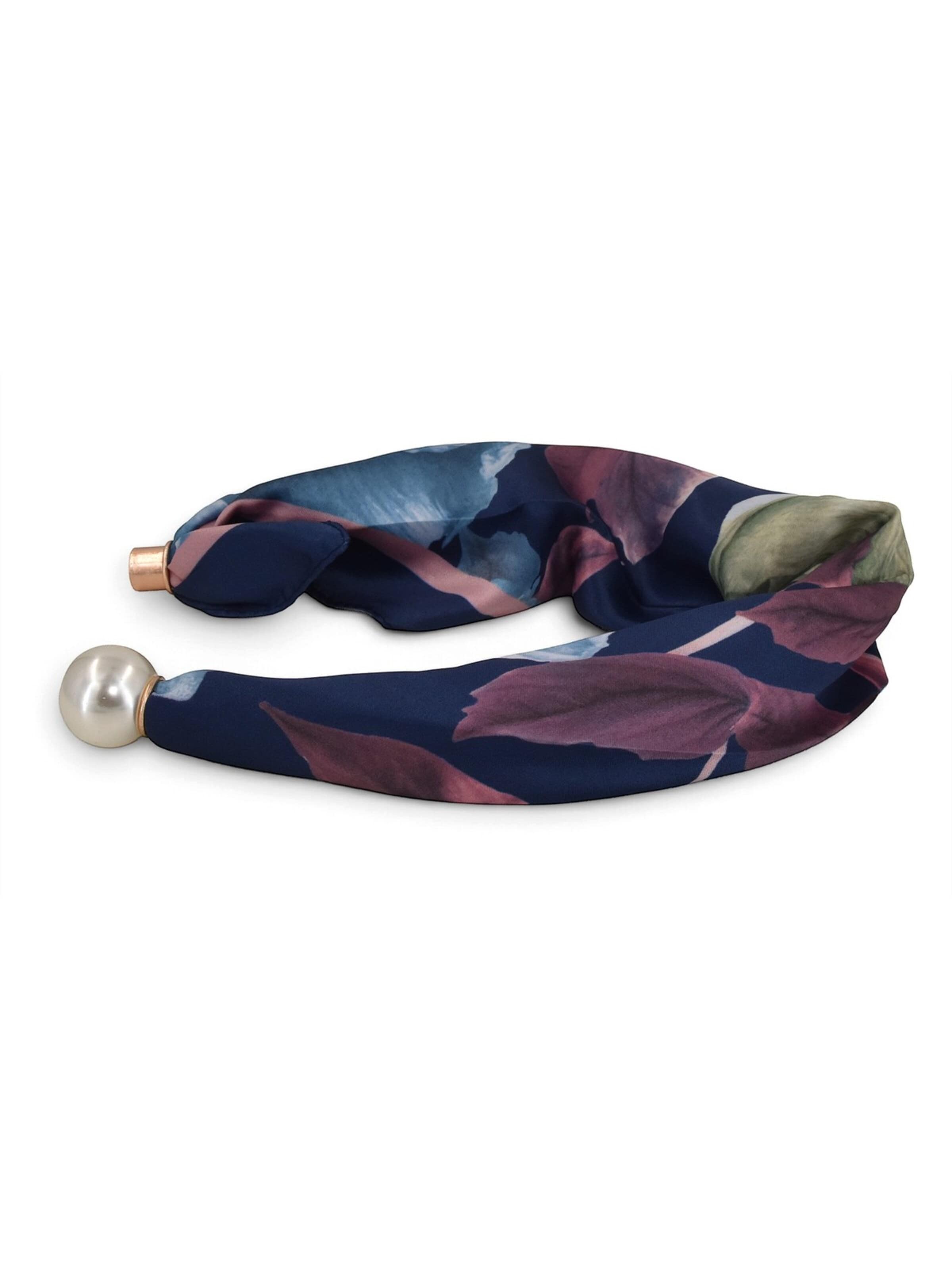 styleBREAKER Tuch 'Perlenhalstuch mit Magnetverschluss & Blumenmuster'‌‌‌‌‌‌‌ in Blau