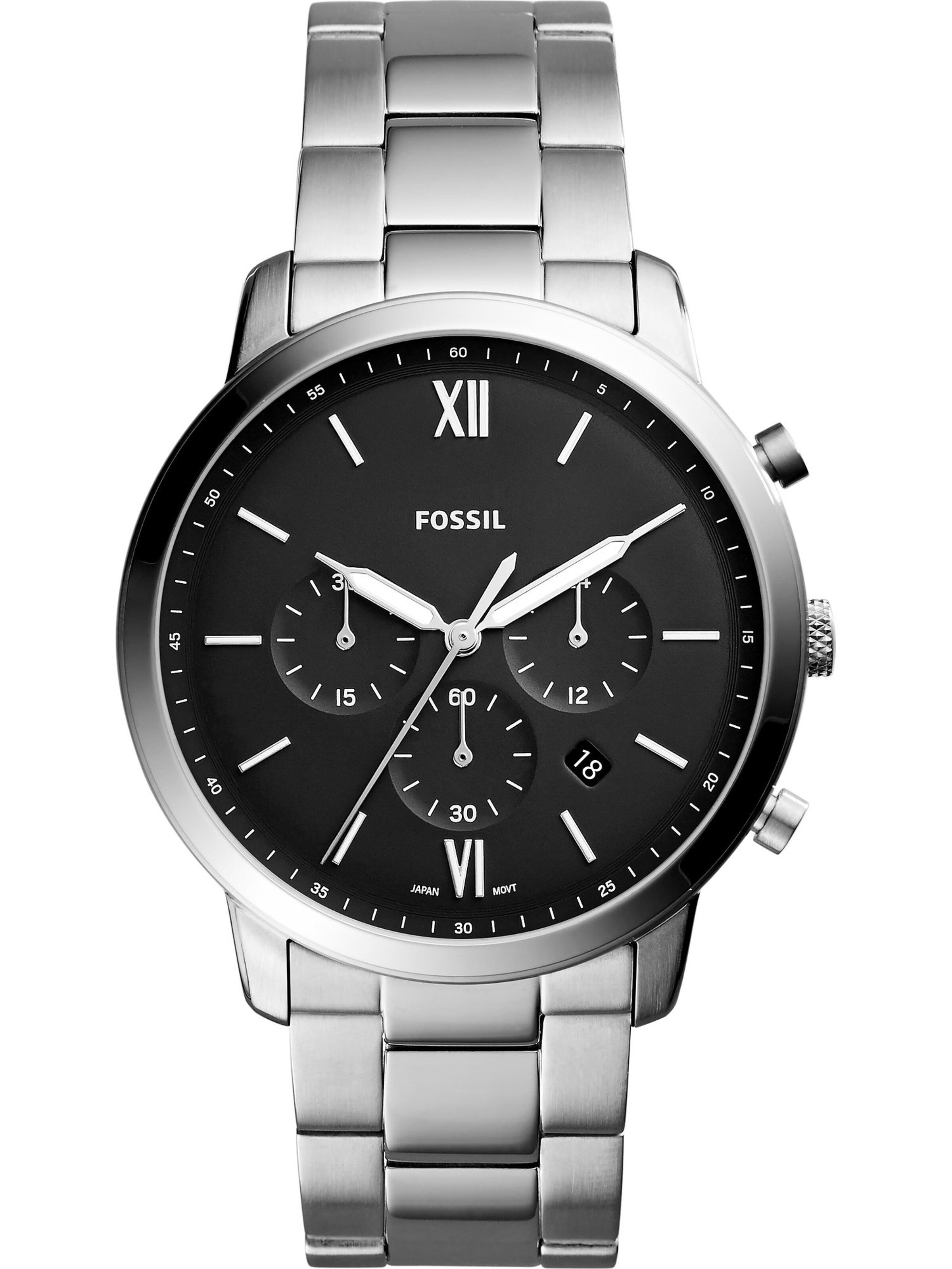 FOSSIL Analogt ur i sølv: forside