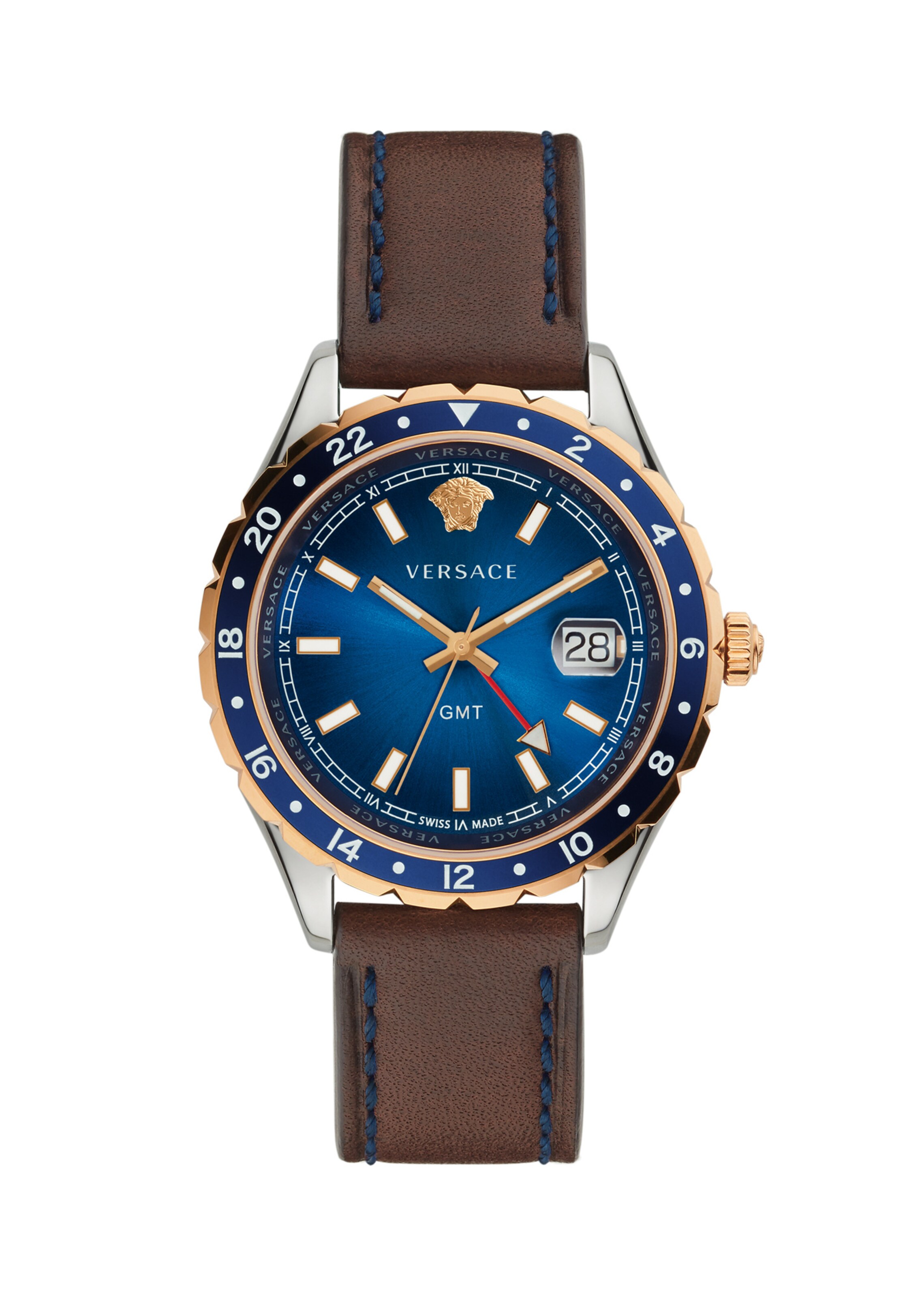 VERSACE Analog watch 'Hellenyium GMT' in Ultramarine blue / Dark brown, Item view