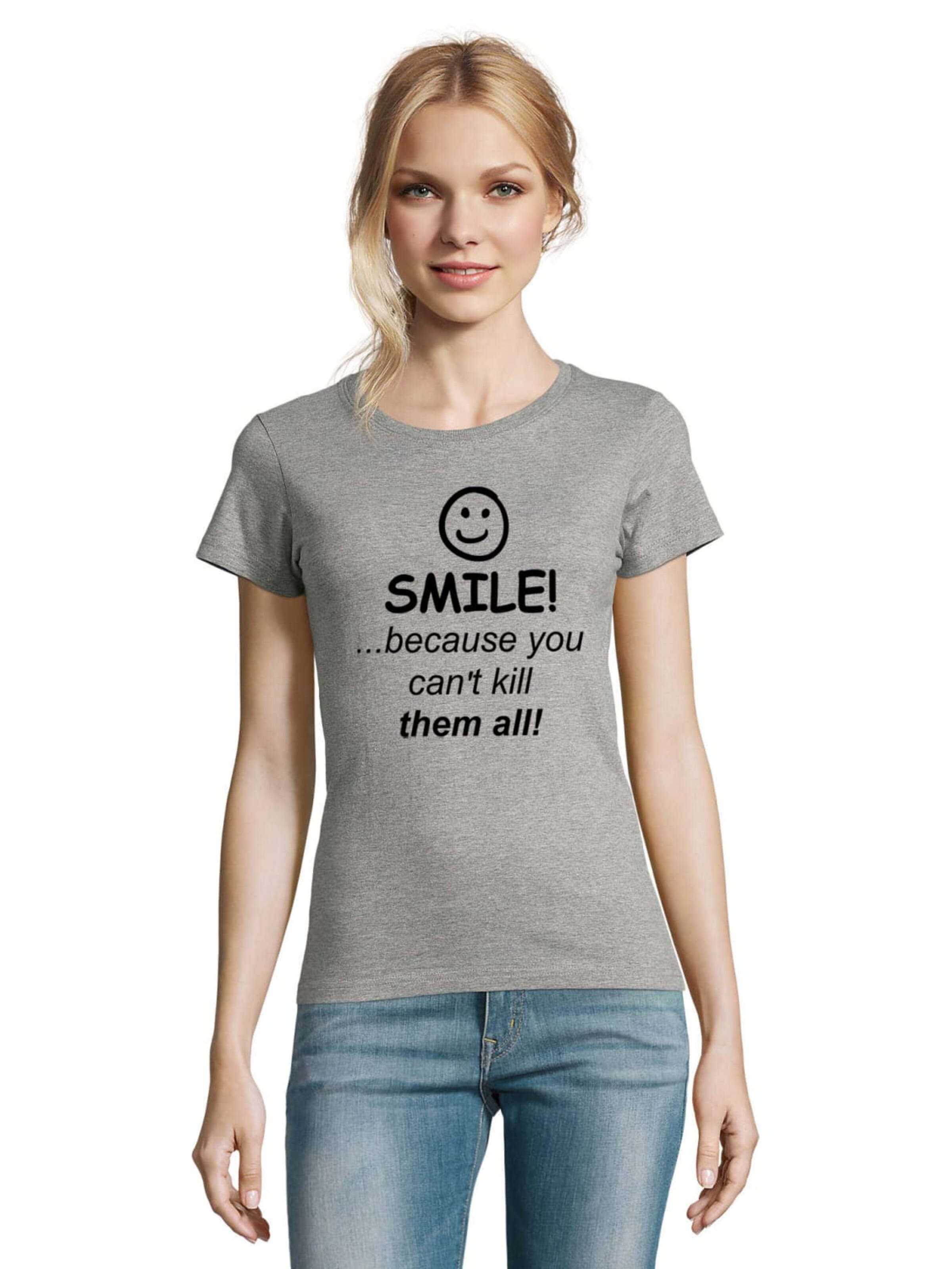 Blondie & Brownie Shirt 'SmileKill' in Grey: front
