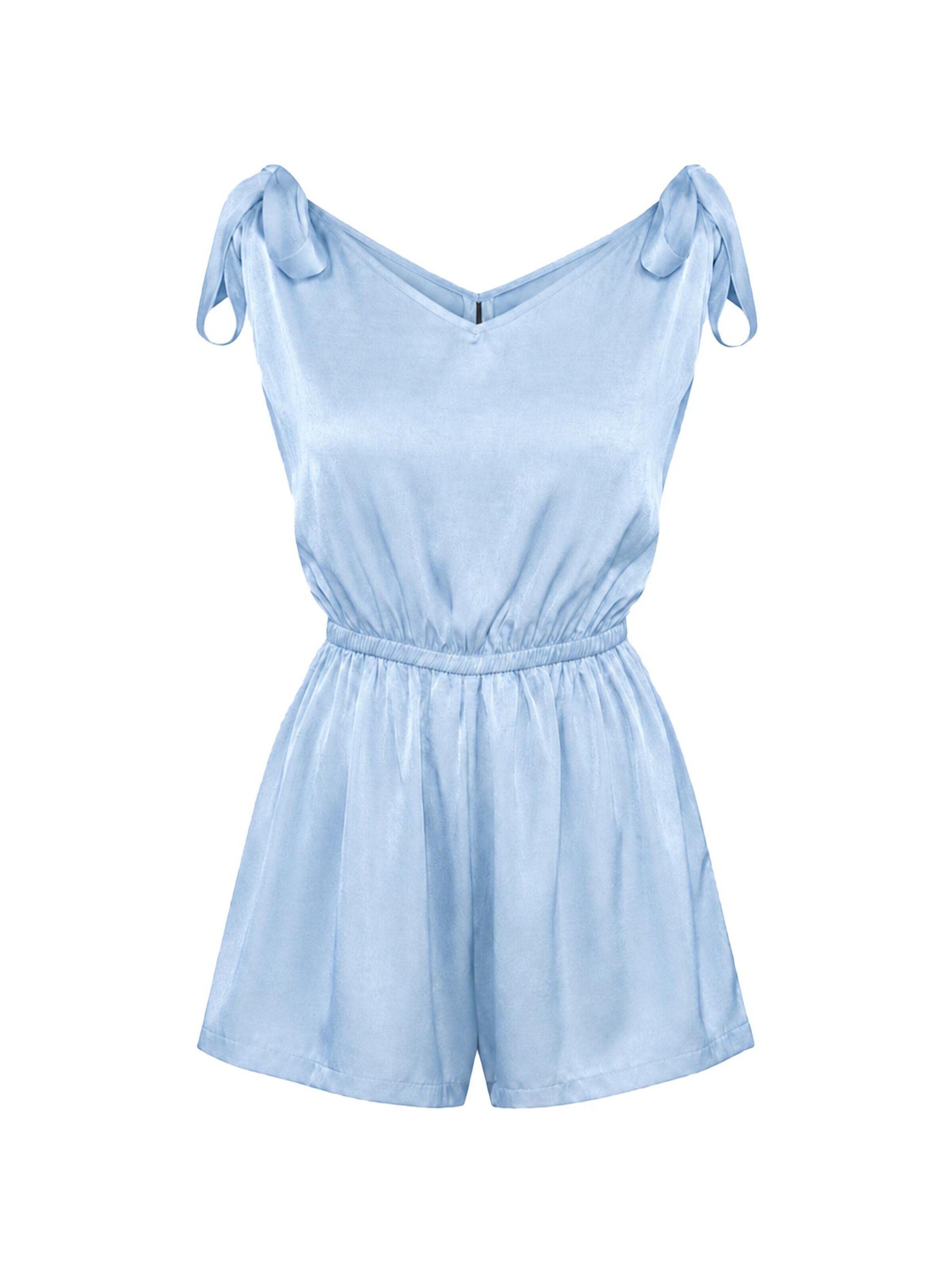REGINA FASHION Kombinezon 'Tie-Shoulder V-Neck Playsuit (Soft Sheen)' | modra barva: sprednja stran