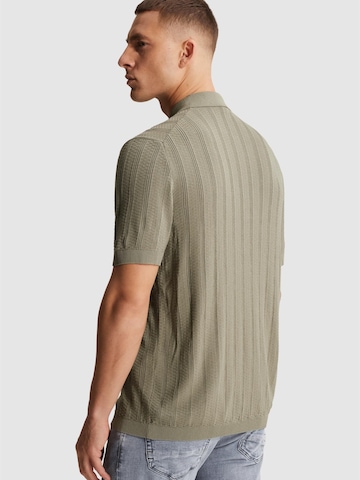 T-Shirt 'Polo shirt with zipper closure and allover texture' CAST IRON en vert