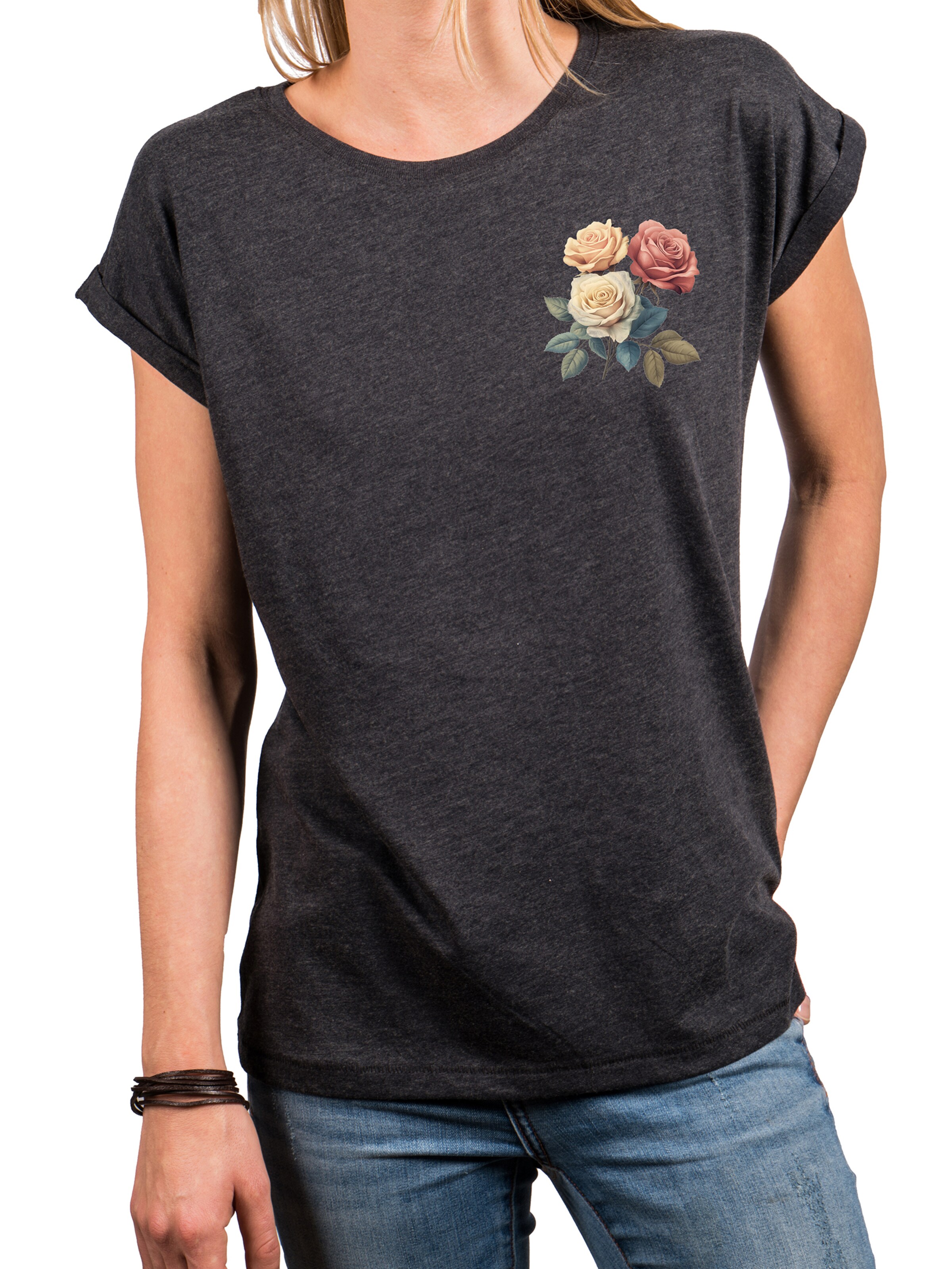 MAKAYA Shirt 'Three Roses' in Grey