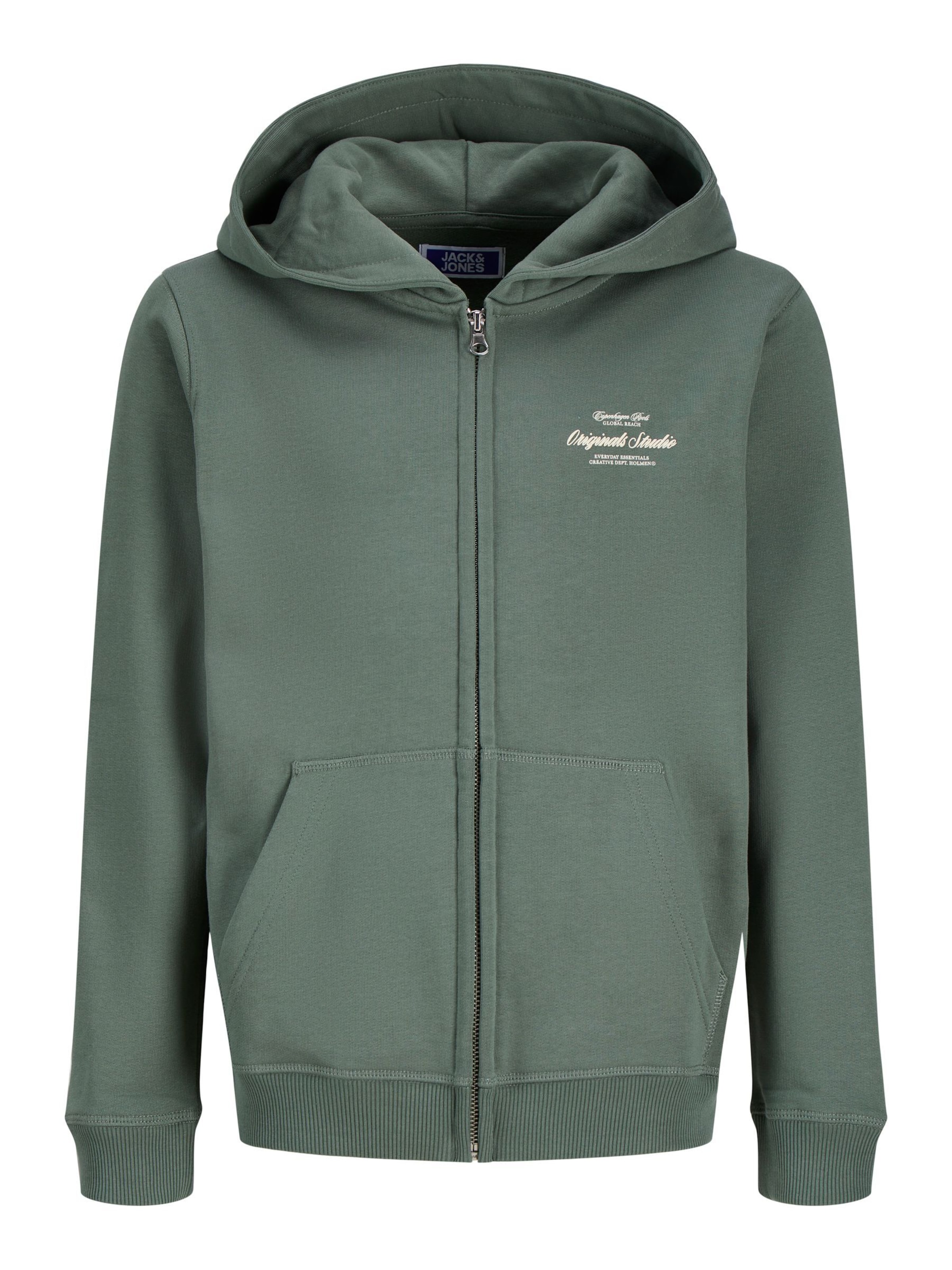 Jack & Jones Junior Sweatvest 'JORNORREBRO TYPO' in Groen: voorkant