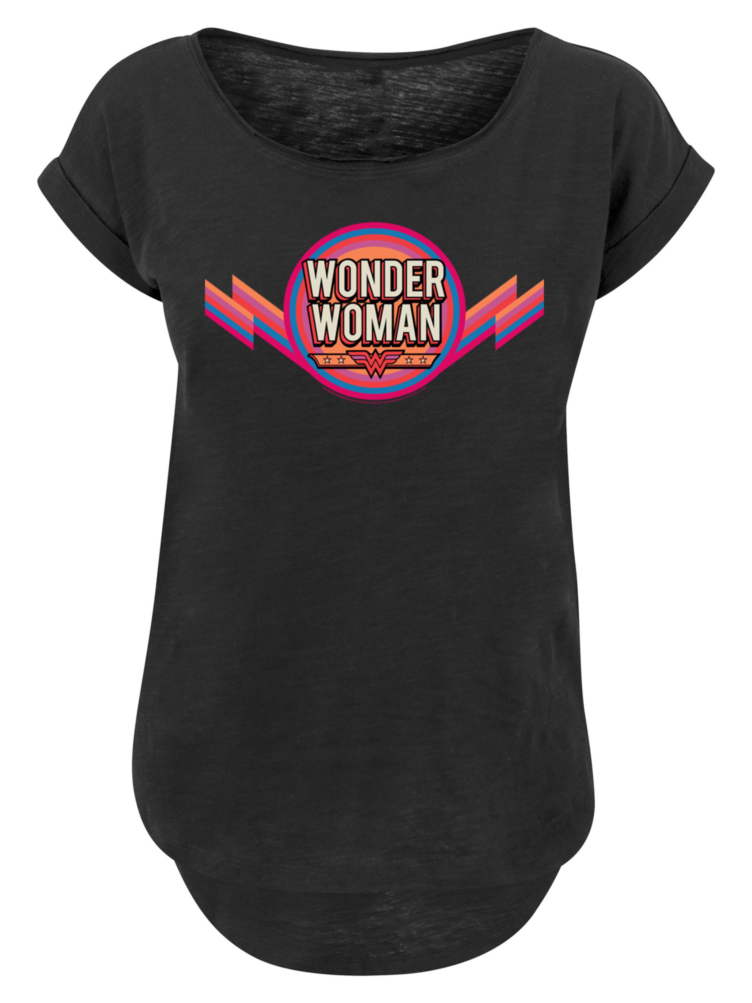 F4NT4STIC Shirt 'DC Comics Wonder Woman Rainbow Logo' in Zwart: voorkant