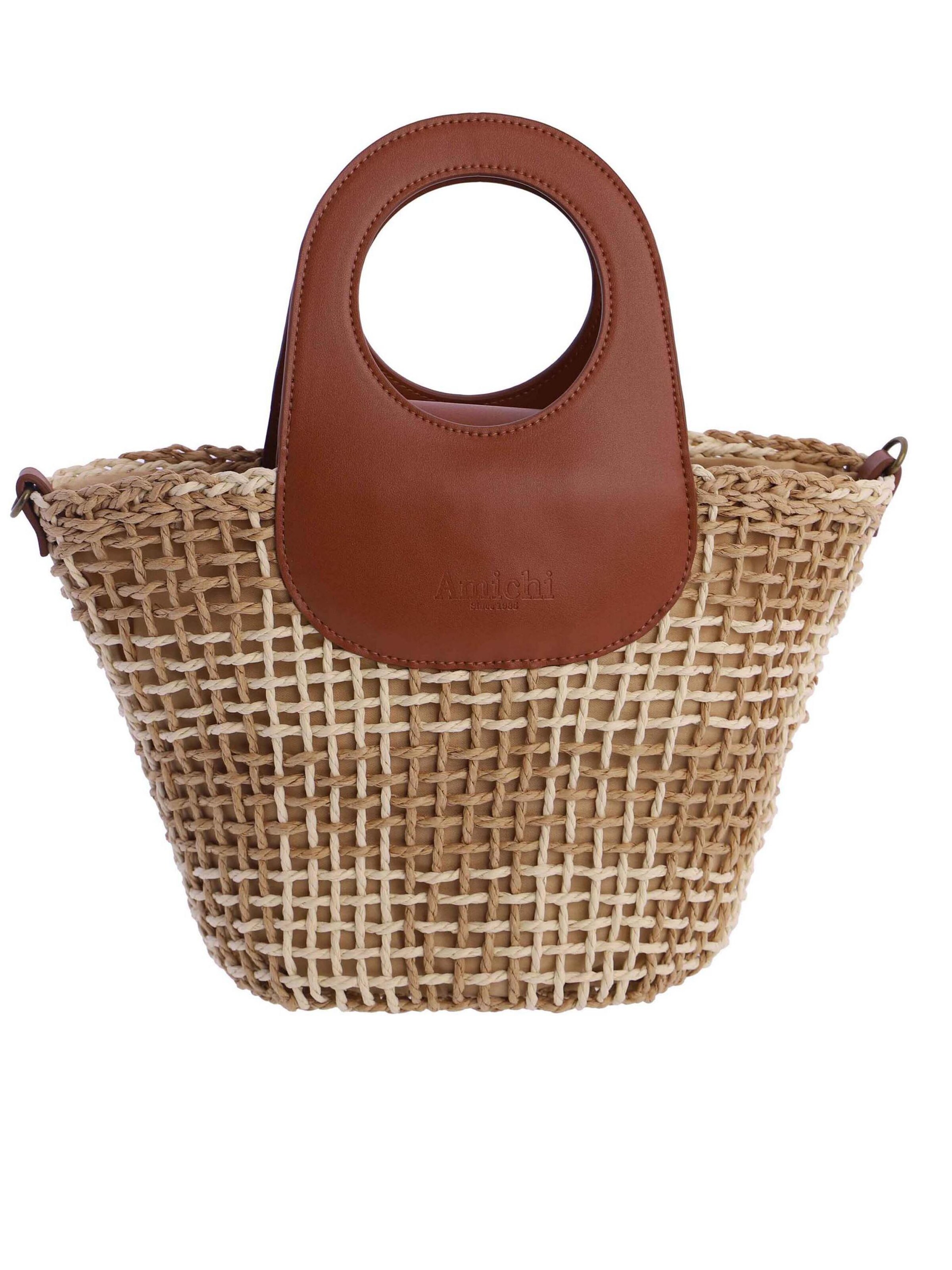 Amichi - Bolso de mano 'Bolso de mano para mujer Nacre de fibras naturales con cremallera' en beige: frente