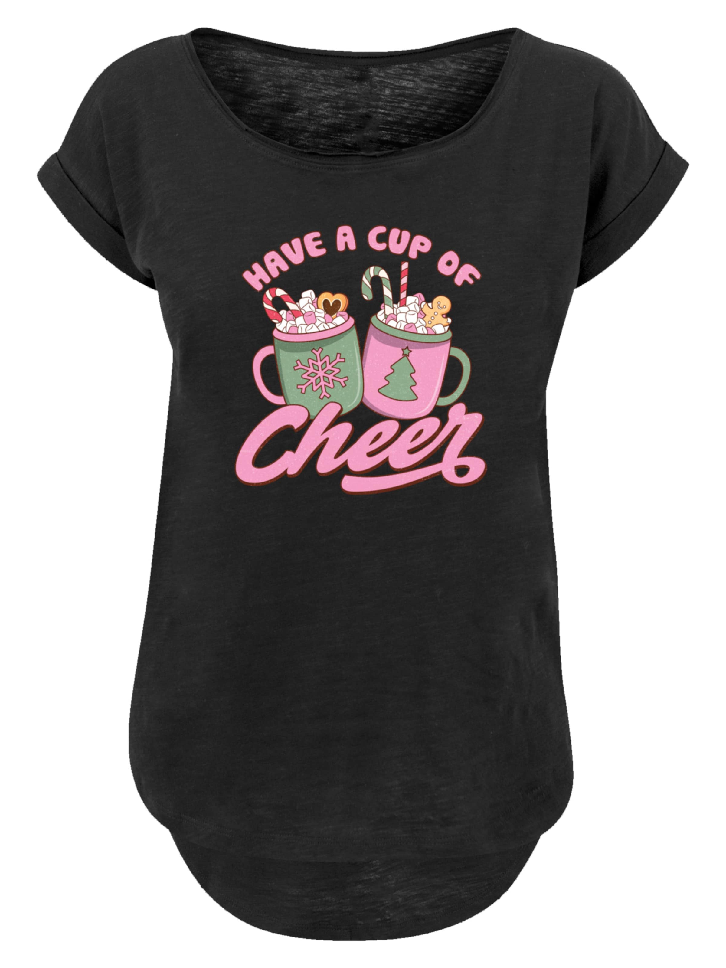 F4NT4STIC Shirt 'Have a Cup of Cheer Christmas Holiday' in Zwart: voorkant