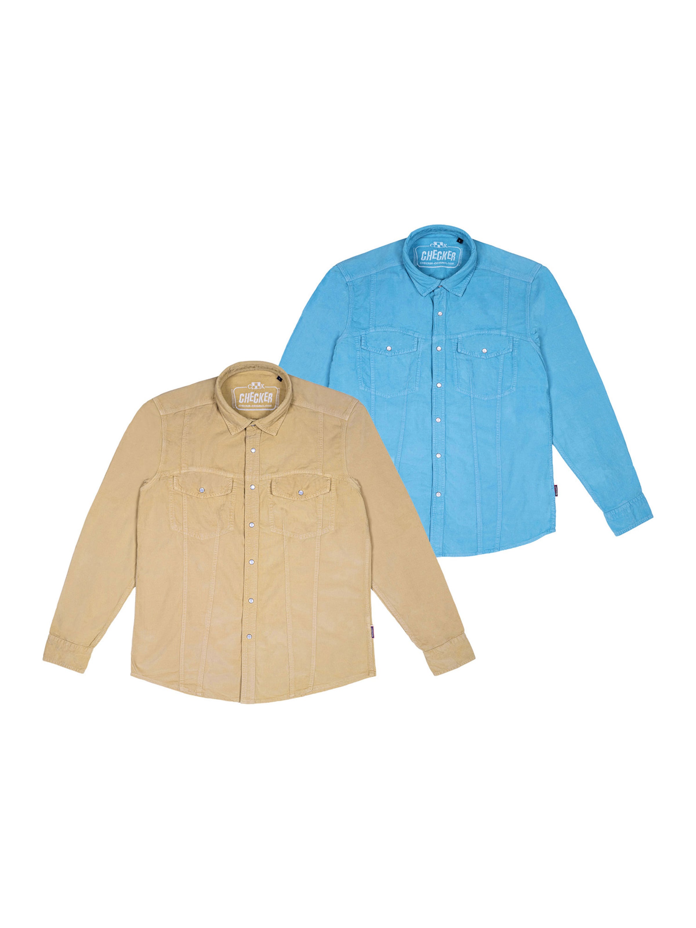 Checker Regular Fit Hemd ' Dynasty Cord ' in Beige: Vorderseite