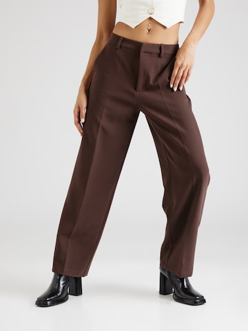 OBJECT Regular Pleated Pants 'Sigrid' in Brown: front