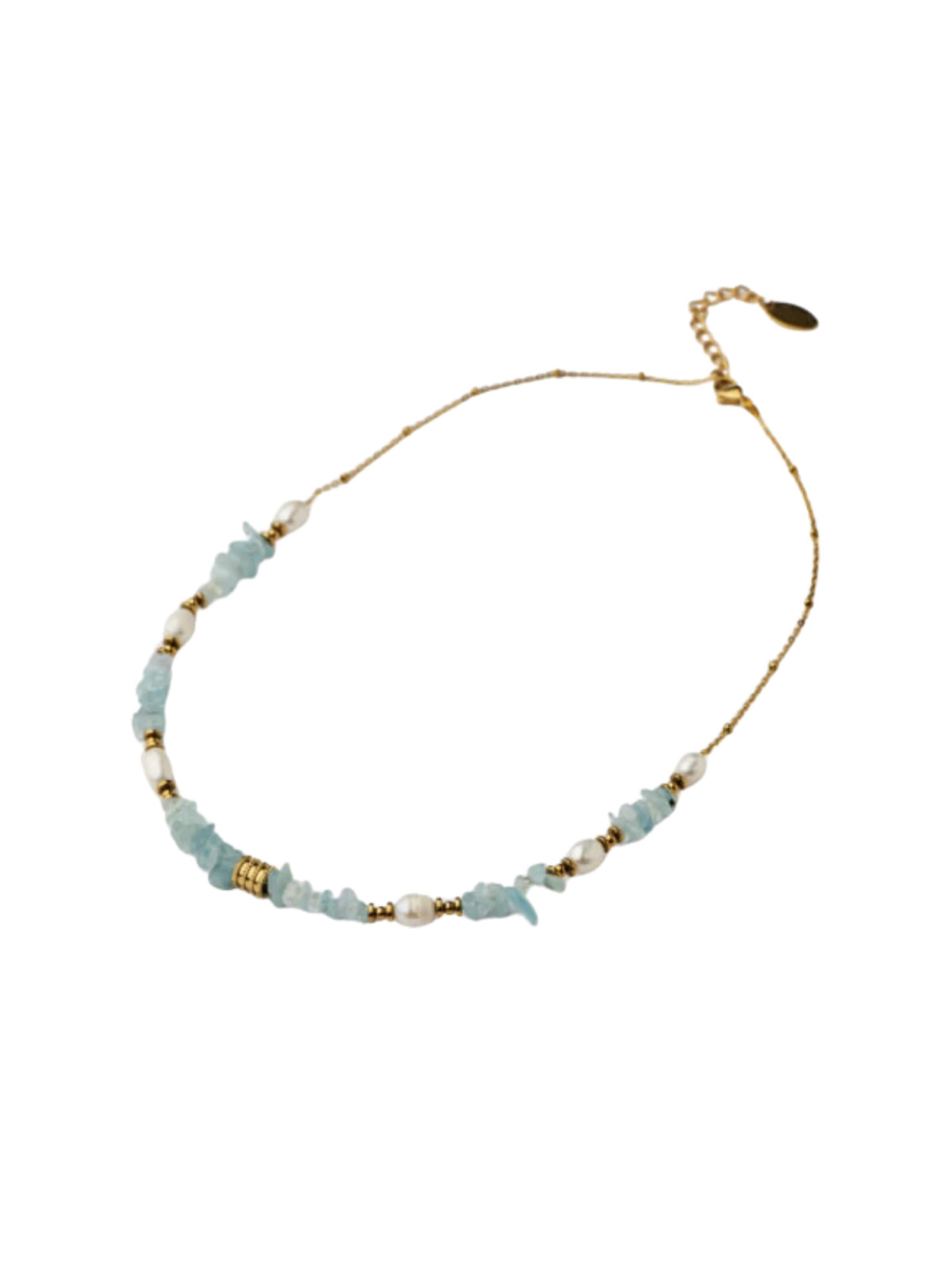 THE GEM STORIES JEWELRY Αλυσίδα 'Aquamarine Pearl Necklace' σε μπλε: μπροστά