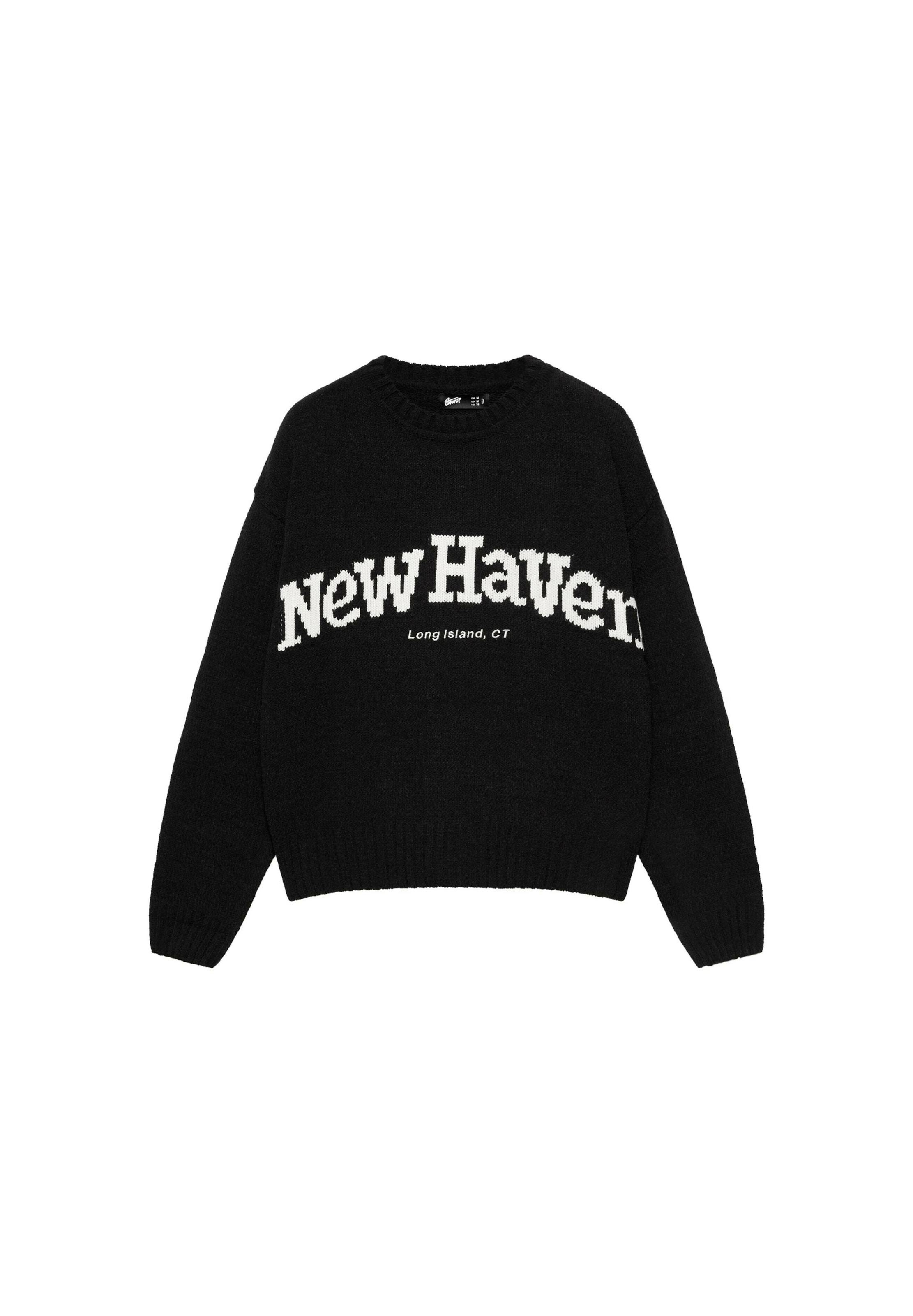 Pull&Bear Пуловер 'NEW HAVEN' в черно: отпред