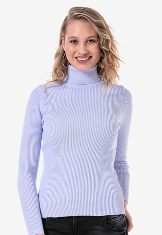 CIPO & BAXX Rollkragenpullover mit dezentem Strickmuster in Blau: Vorderseite