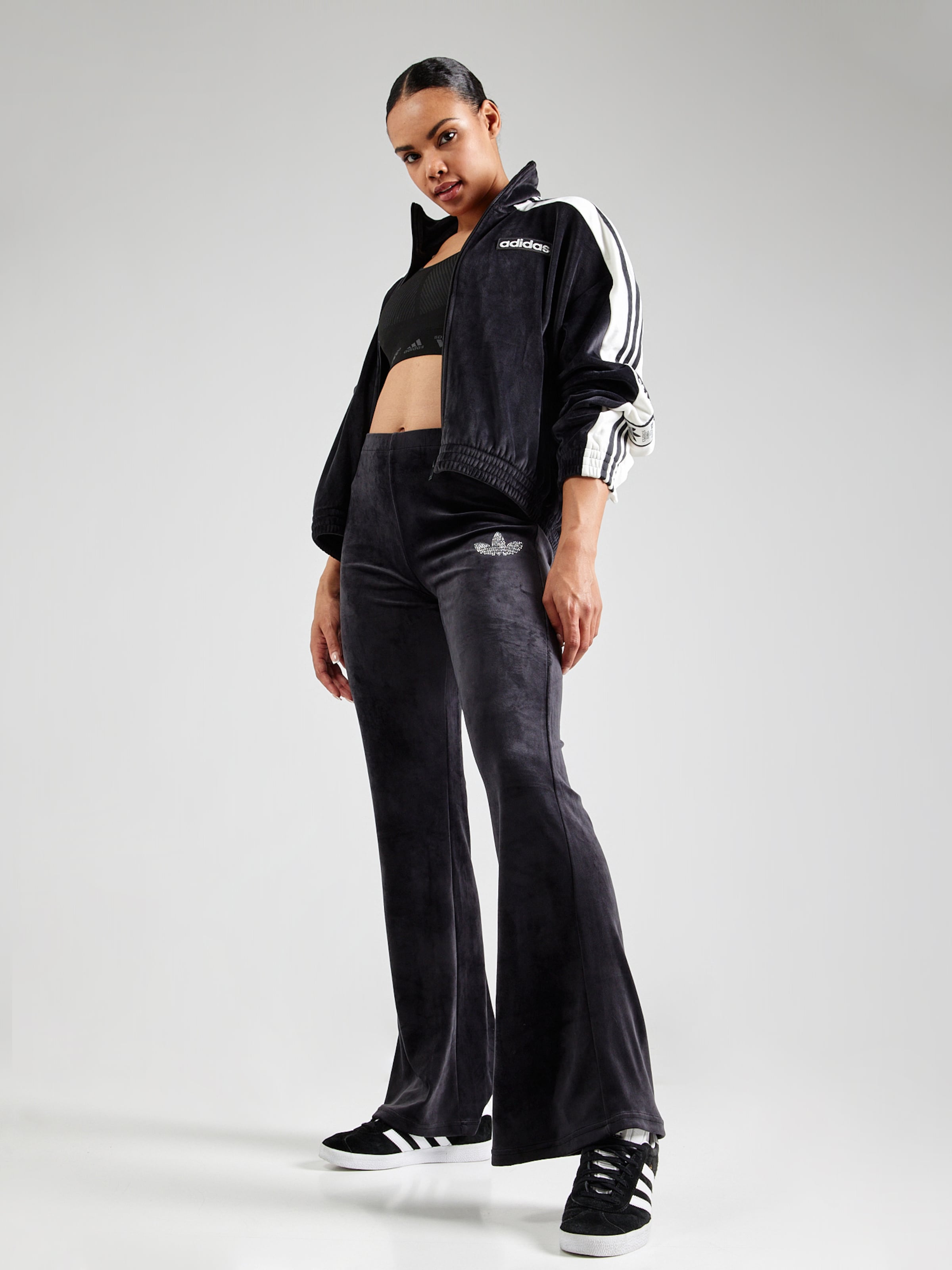 ADIDAS ORIGINALS Flared Pants Rhinestone in Black ABOUT YOU