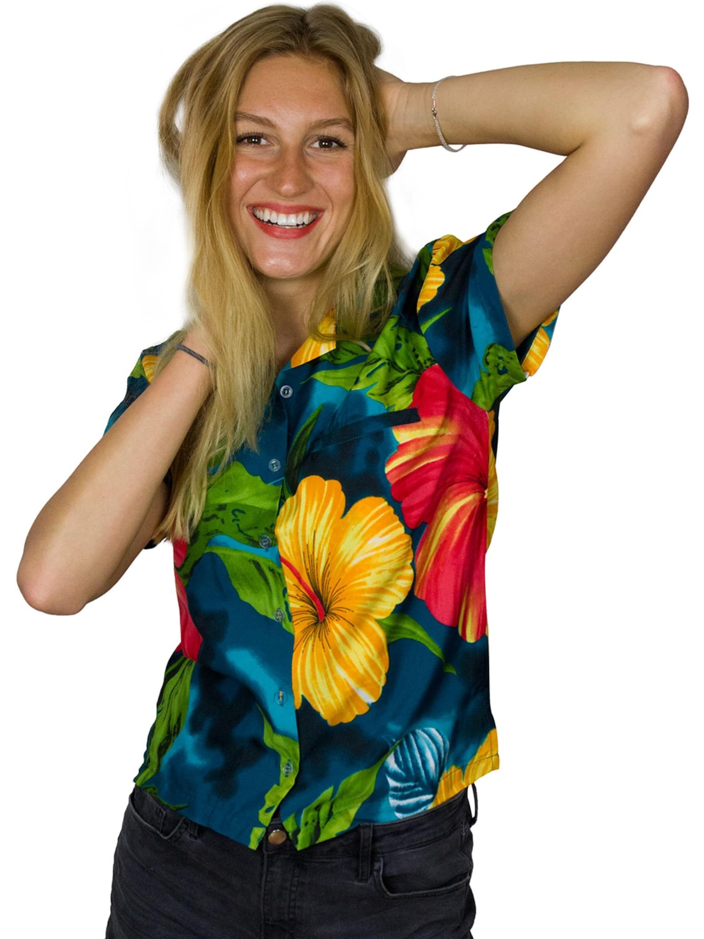 Camicia da donna 'Big Flower' di King Kameha in verde: frontale