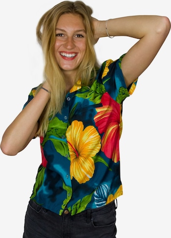 Camicia da donna 'Big Flower' di King Kameha in verde: frontale
