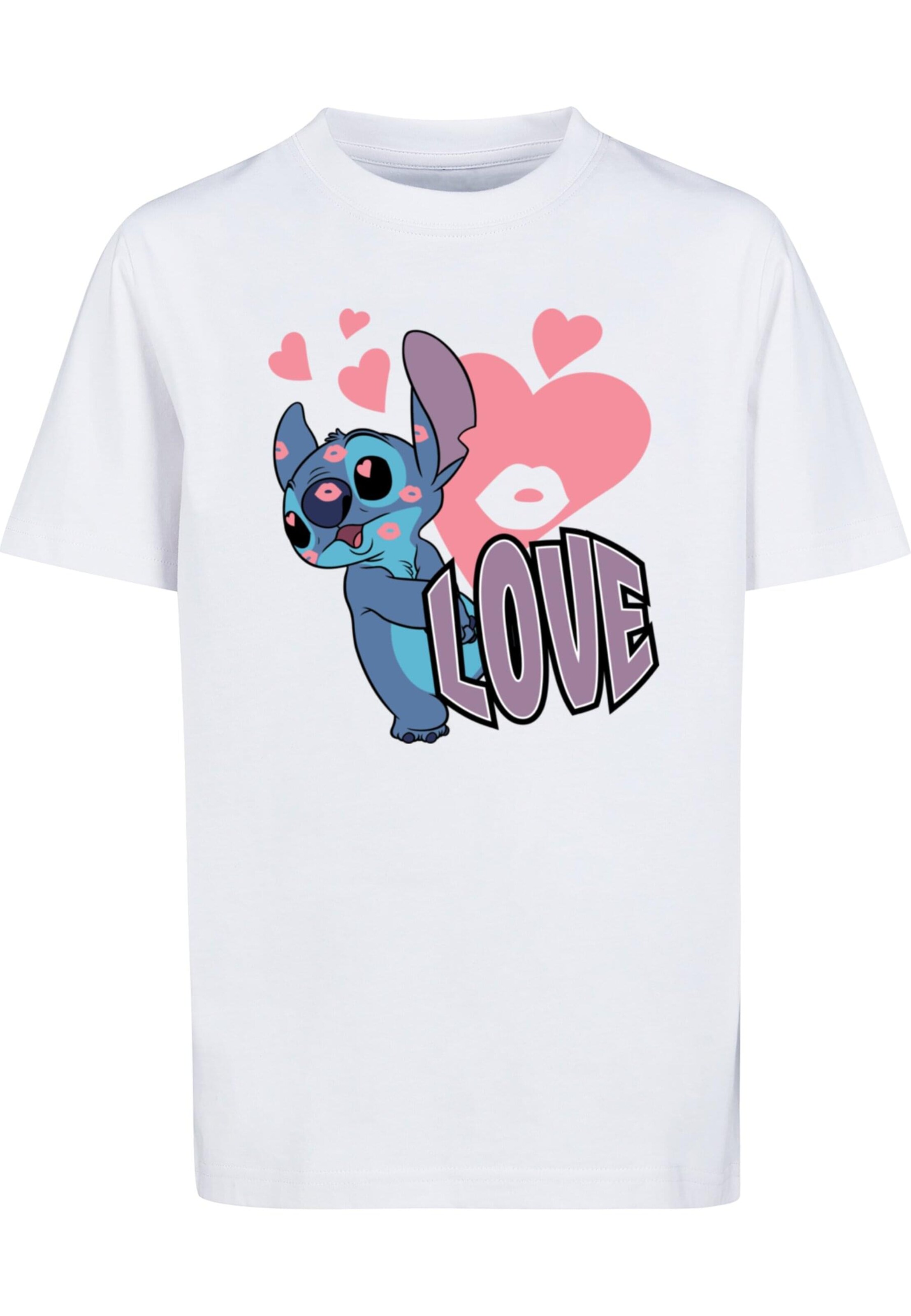 ABSOLUTE CULT Shirt 'Lilo And Stitch - Love Hearts' in Wit: voorkant