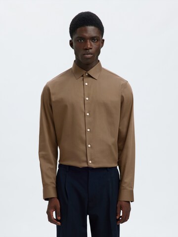 SELECTED Slim Fit Hemd in Braun: Vorderseite