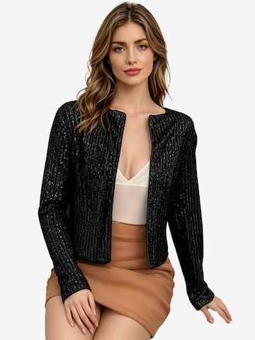 KoJooin Marynarka 'Paillettenbesetzter Damen-Blazer mit offenem Vorderteil, kragenlos, glitzernd' w kolorze czarny: przód