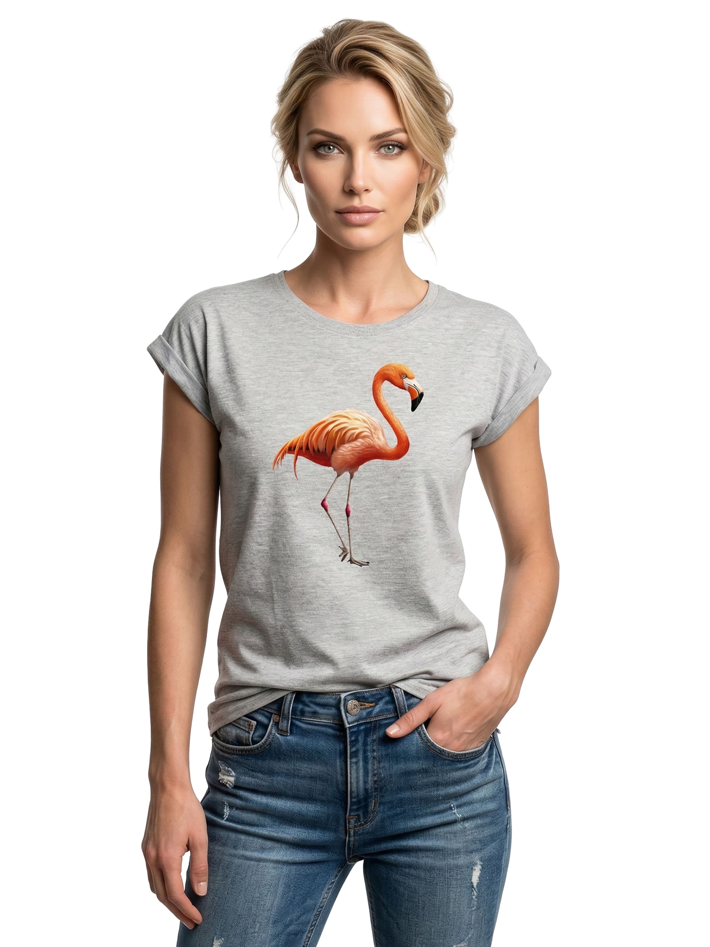 MAKAYA Shirt 'Flamingo' in Grey: front