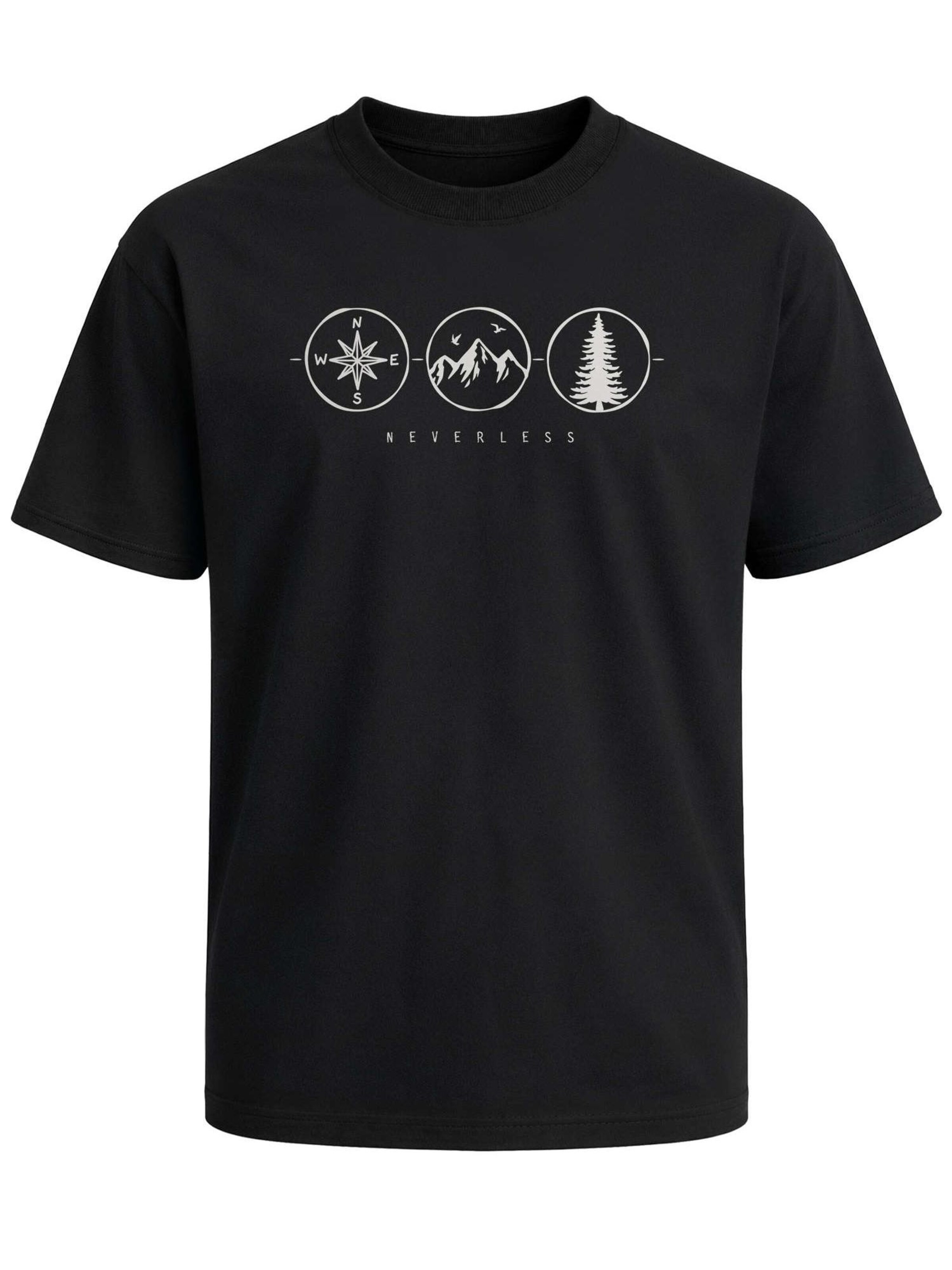 Neverless Shirt 'Outdoor Kompass'‌‌‌ in Schwarz: Vorderseite
