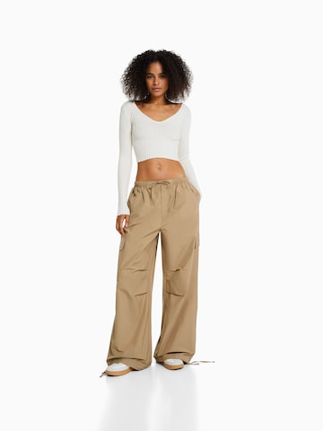 Bershka Wide Leg Hose in Beige