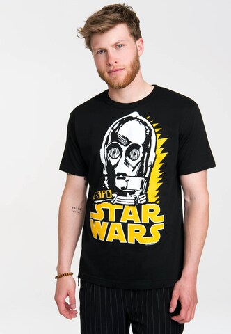 LOGOSHIRT Shirt 'C-3PO' in Black: front