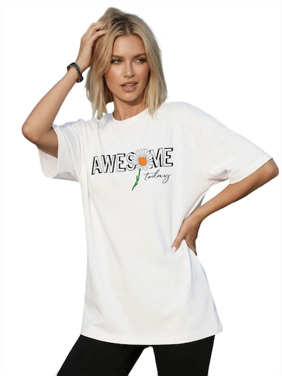 GORHEY Shirt 'Women's Summer Crew Neck Short-Sleeve Slogan Print Tees' in White, Item view