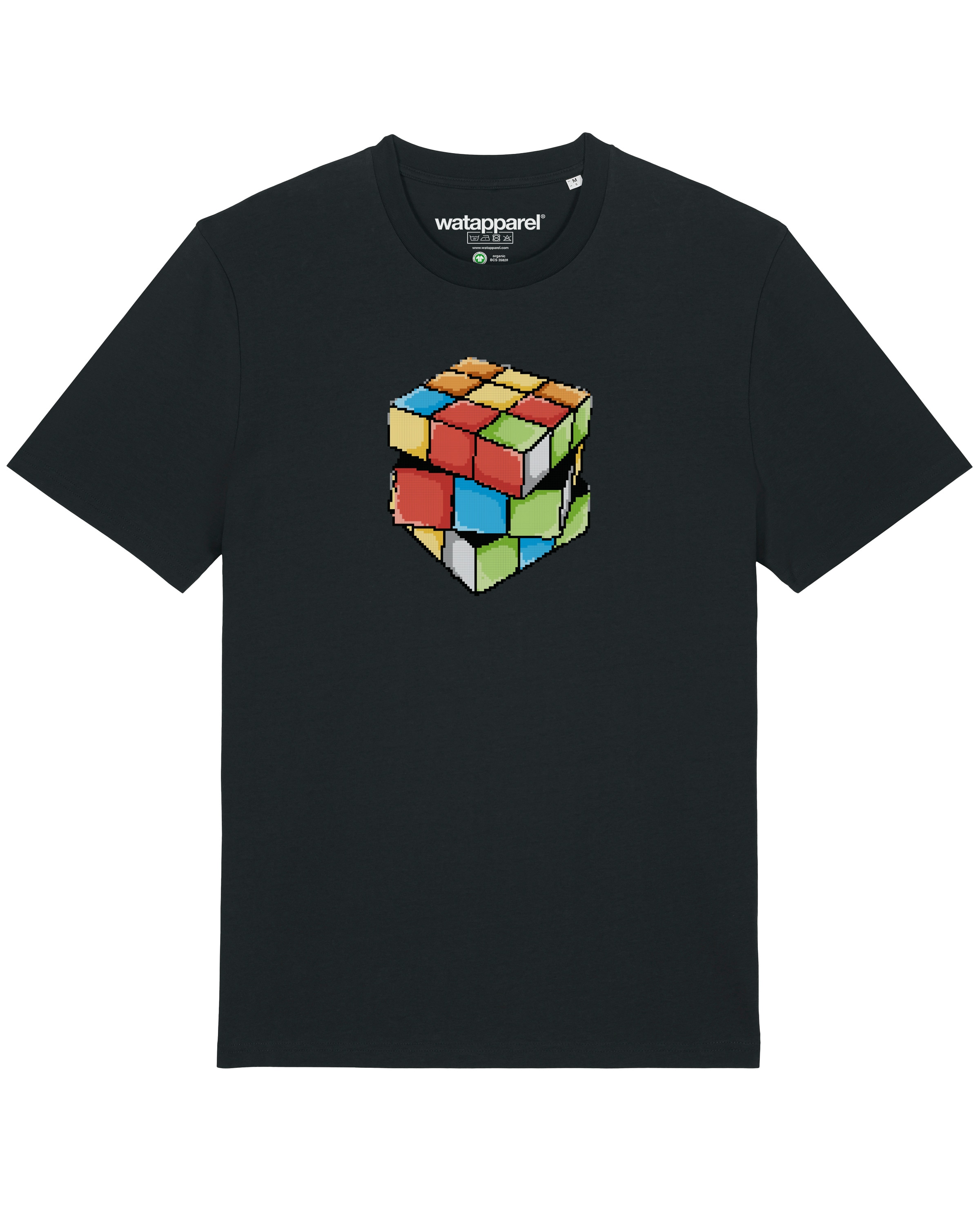 T-Shirt ' Pixel Zauberwürfel ' Watapparel en noir : devant