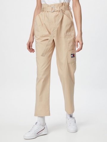 Tommy Jeans Loosefit Cargobyxa i beige: framsida