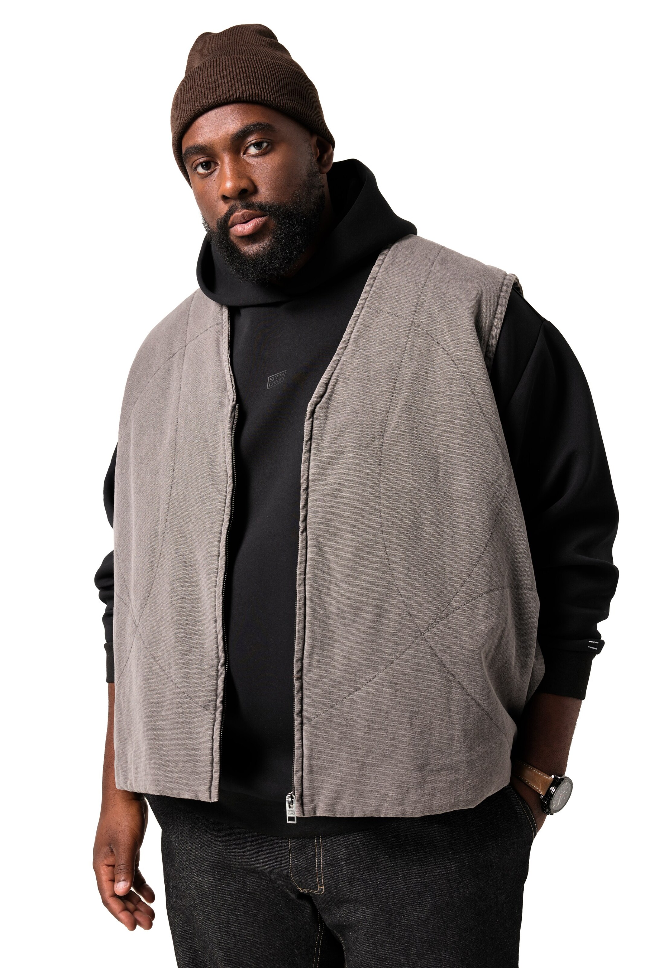 STHUGE Weste in Grau: Vorderseite