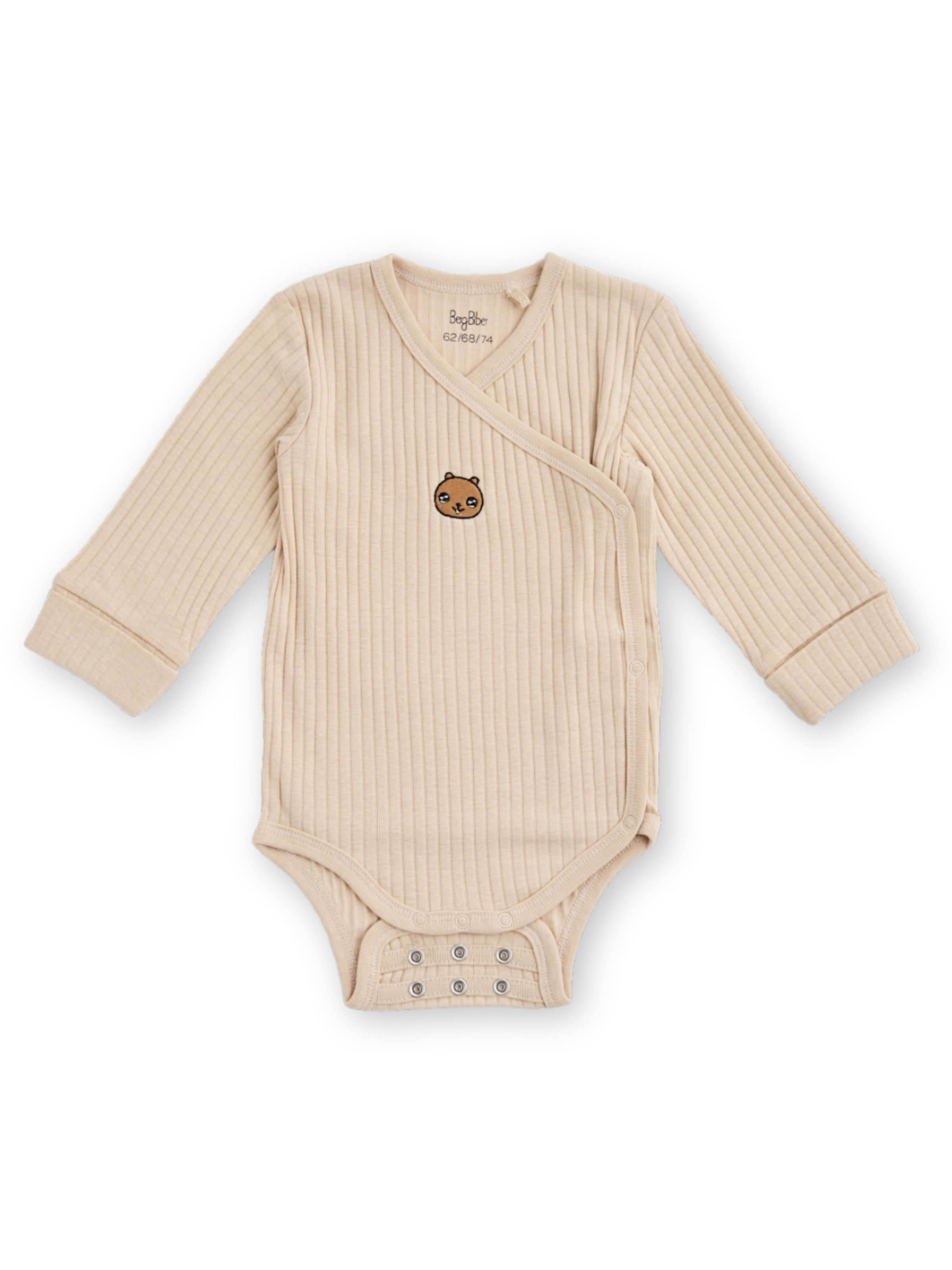 BergBiber Strampler/Body 'Wickel Body mit Stick (mitwachsend)'‌‌‌‌‌‌‌ in Beige: Vorderseite