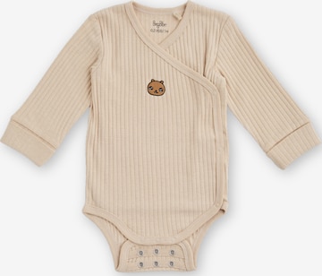 BergBiber Romper/bodysuit 'Wickel Body mit Stick (mitwachsend)' in Beige: front