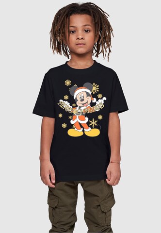 ABSOLUTE CULT Shirt 'Mickey Mouse - Merry Christmas Gold' in Zwart: voorkant