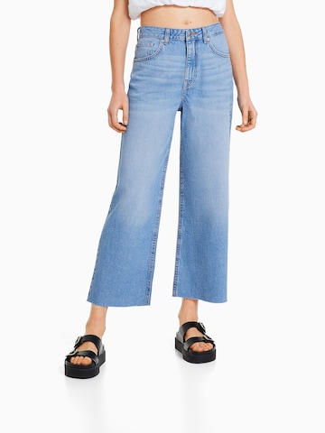 Wide leg Jeans de la Bershka pe albastru: față