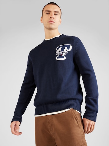 Tommy Jeans Пуловер 'Letterman' в синьо: отпред