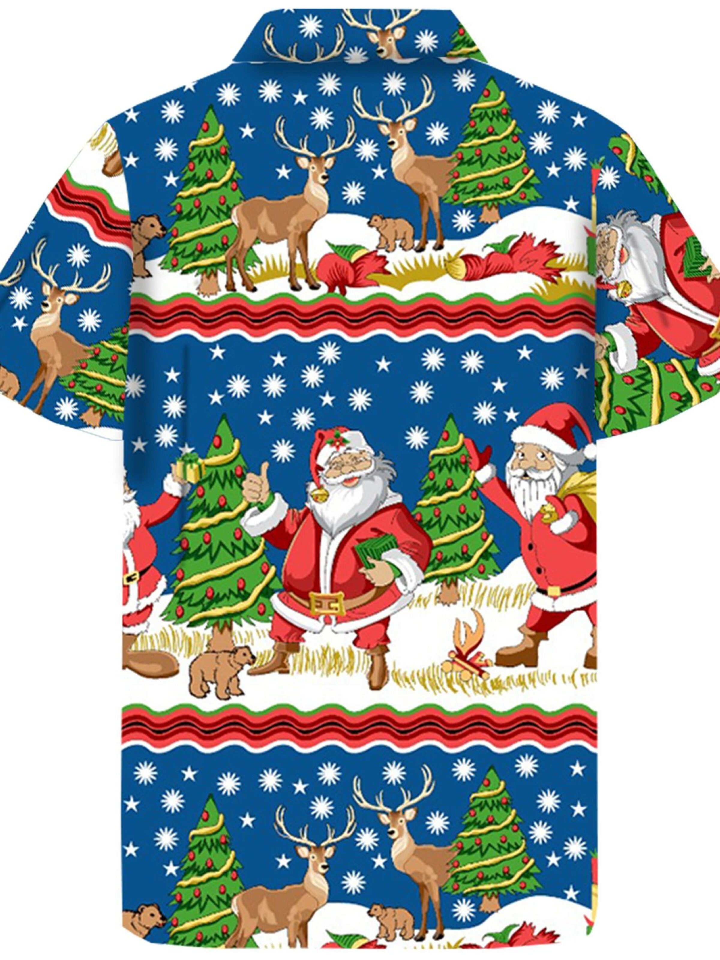 King Kameha Regular Fit Hemd 'Christmas Border Print'‌‌‌‌‌‌‌ in Blau