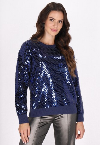 Pullover di faina in blu: frontale