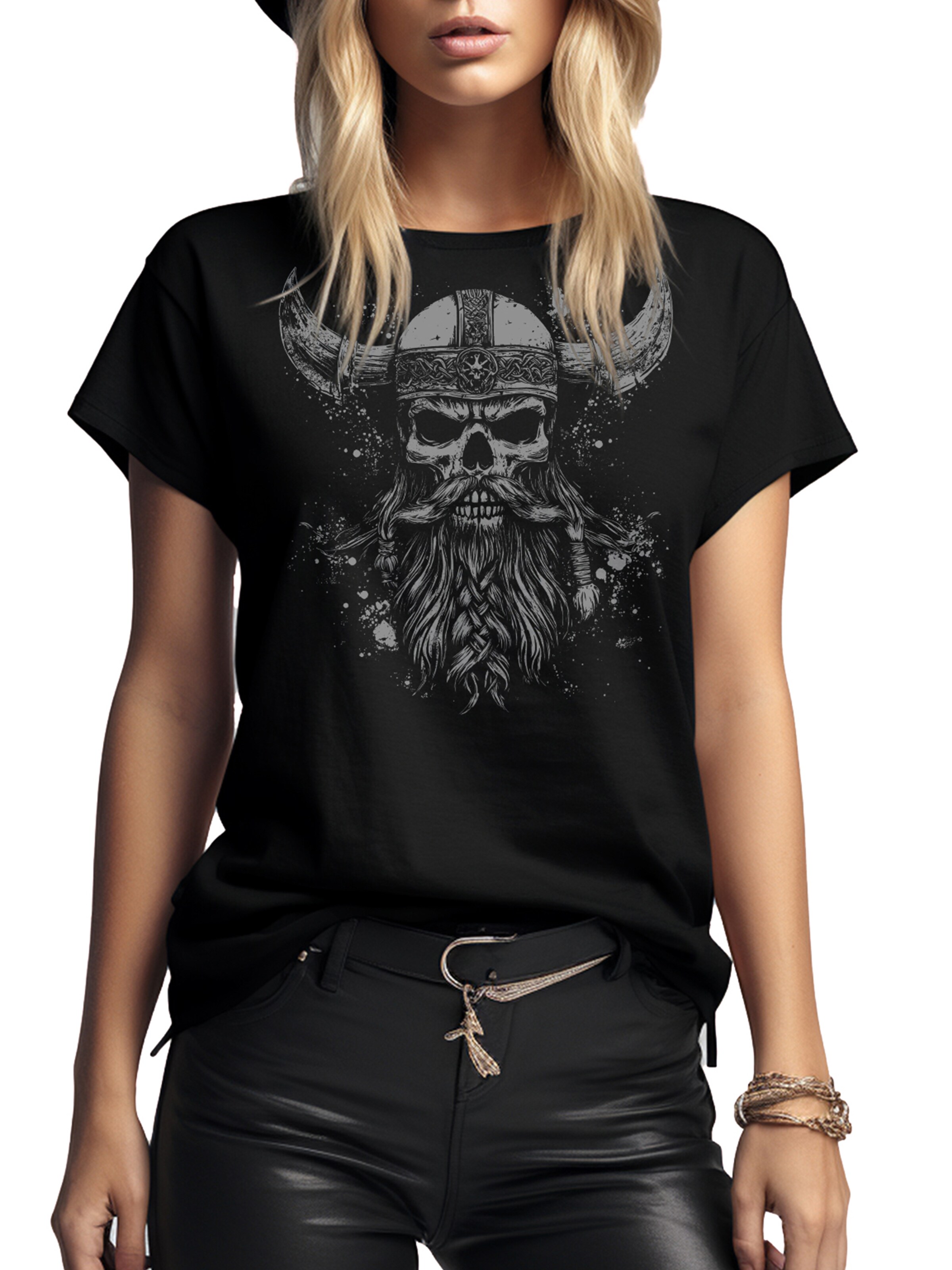 MAKAYA Shirt 'Viking Skull' in Black